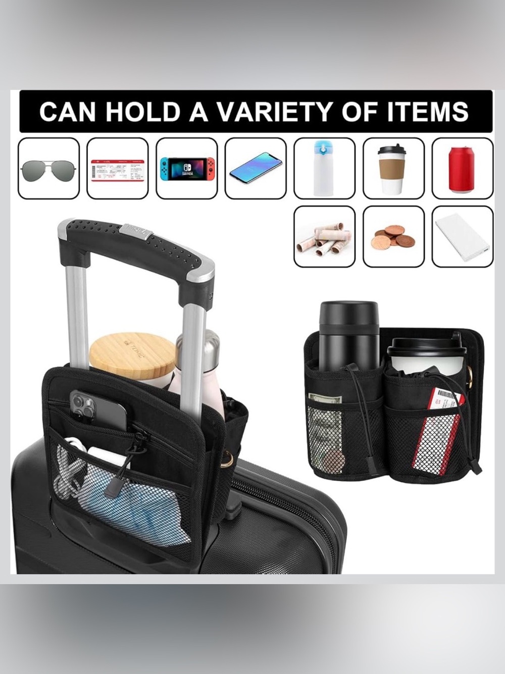 Travel Luggage Handle Organizer Caddy - Black